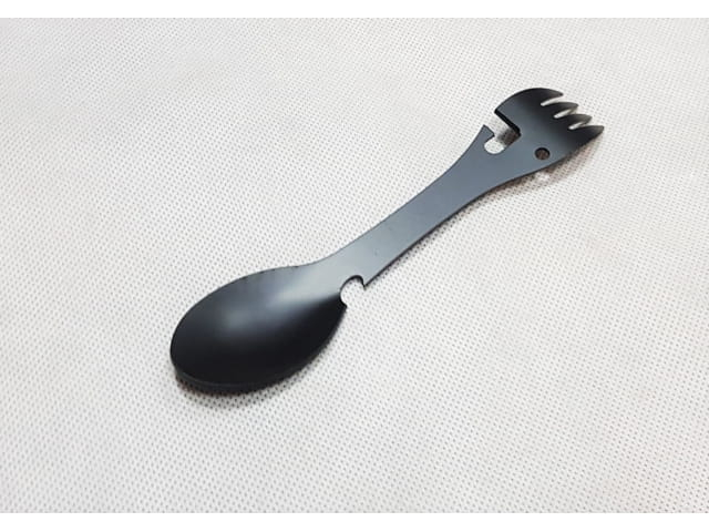 Tacâm multifunctional camping 5 in 1, negru, lingura, furculita, cutit, deschizator conserve si sticle [3]