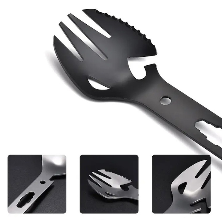 Tacam turistic 5 in 1, Dodaco, multifunctional, negru, 18x4x1.5 cm [7]