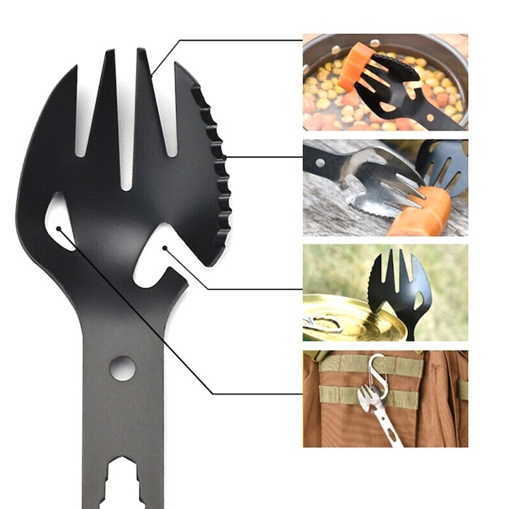 Tacam turistic 5 in 1, Dodaco, multifunctional, negru, 18x4x1.5 cm [8]