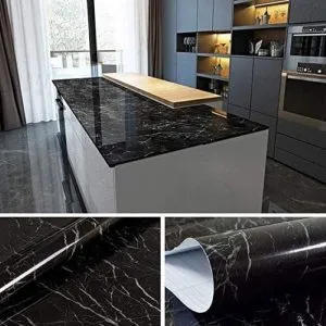 Tapet autocolant negru 100 x 40 cm, model marmura cu insertii albe [3]