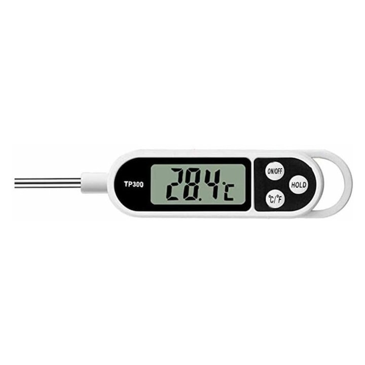 Termometru alimentar digital cu sonda din otel inoxidabil, ecran LCD si functia HOLD, interval -50°C pana la +300°C, alb/negru [4]