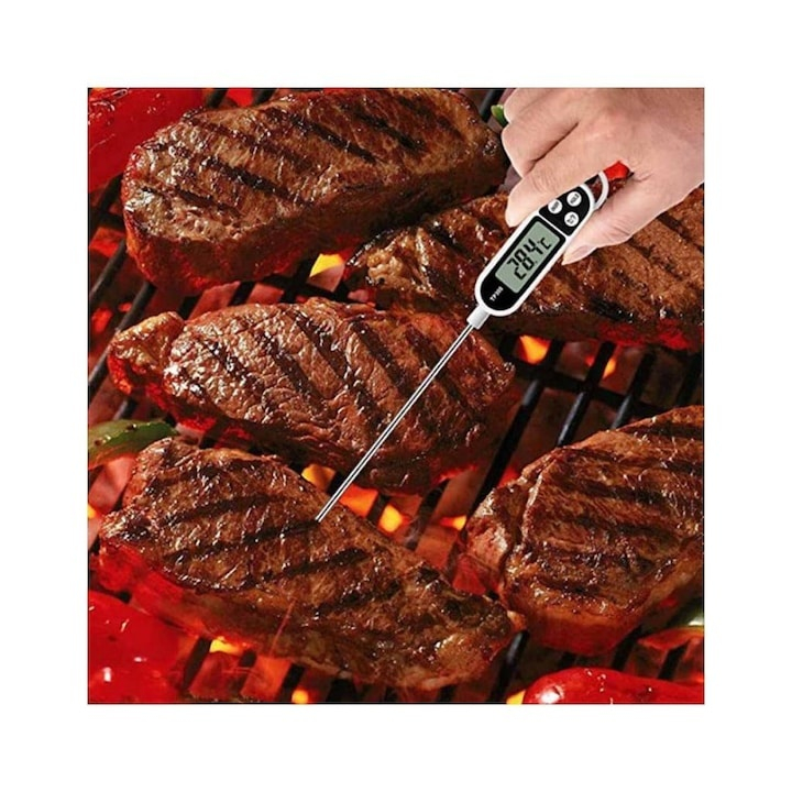 Termometru alimentar digital cu sonda din otel inoxidabil, ecran LCD si functia HOLD, interval -50°C pana la +300°C, alb/negru [3]