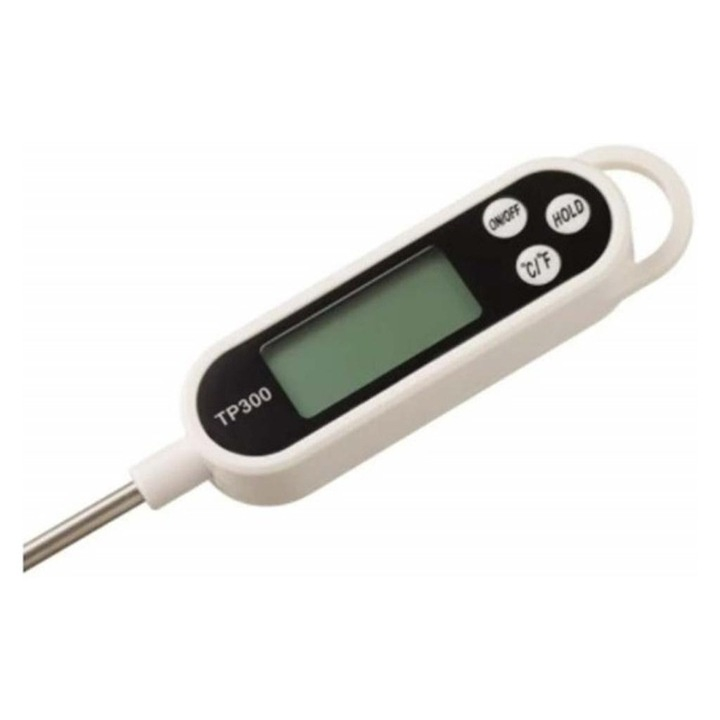 Termometru alimentar digital cu sonda din otel inoxidabil, ecran LCD si functia HOLD, interval -50°C pana la +300°C, alb/negru [6]