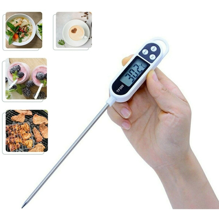 Termometru alimentar digital cu sonda din otel inoxidabil, ecran LCD si functia HOLD, interval -50°C pana la +300°C, alb/negru [2]