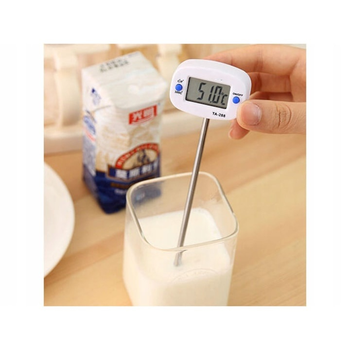 Termometru de bucatarie cu sonda din otel inoxidabil, ecran LCD, buton ON/OFF, capac detasabil, lungime 19 cm, 300°C [12]