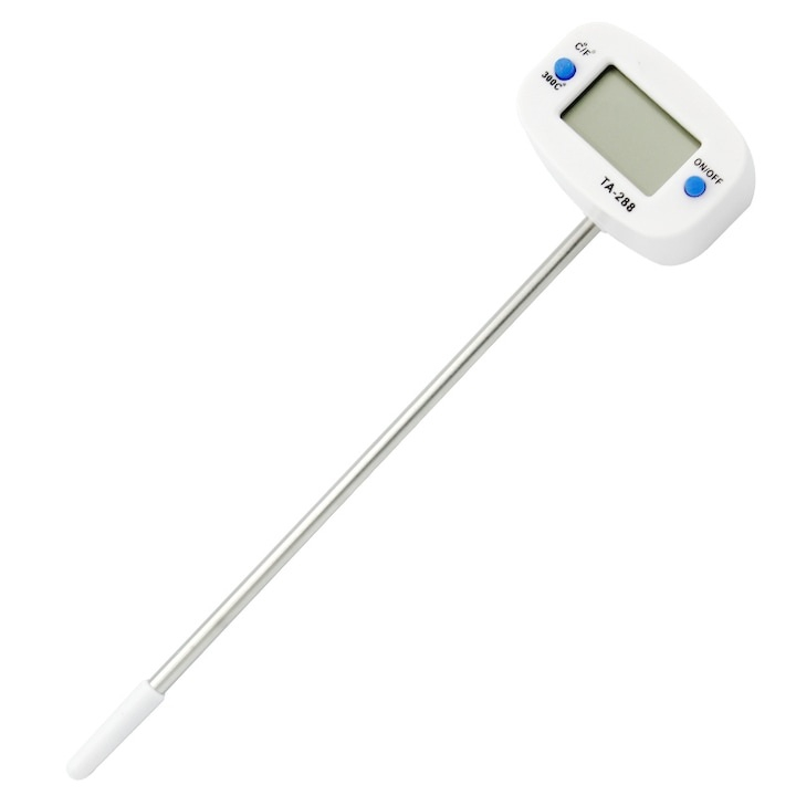 Termometru de bucatarie cu sonda din otel inoxidabil, ecran LCD, buton ON/OFF, capac detasabil, lungime 19 cm, 300°C [5]