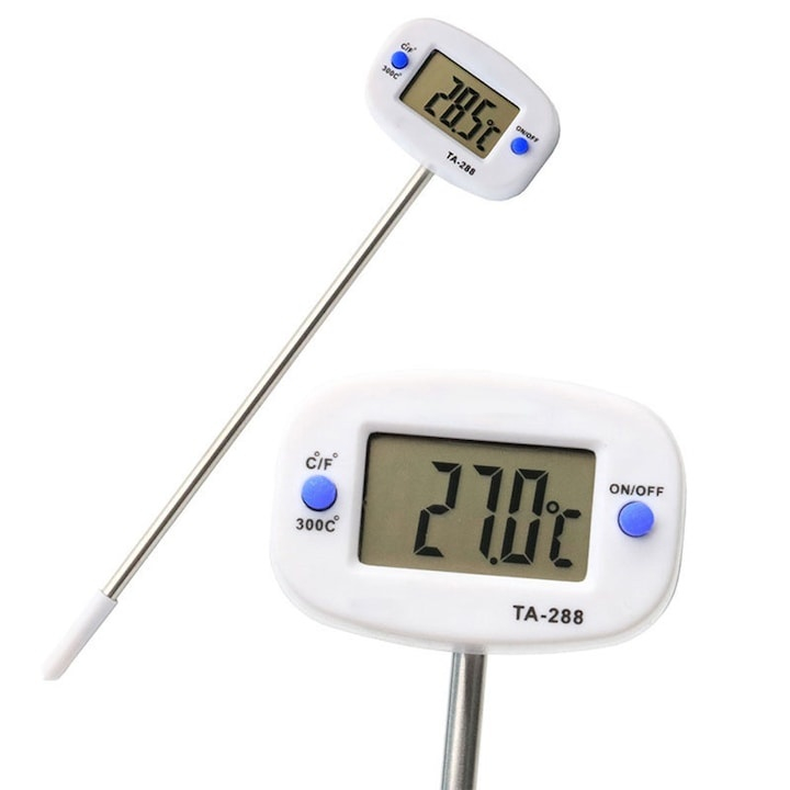 Termometru de bucatarie cu sonda din otel inoxidabil, ecran LCD, buton ON/OFF, capac detasabil, lungime 19 cm, 300°C [2]