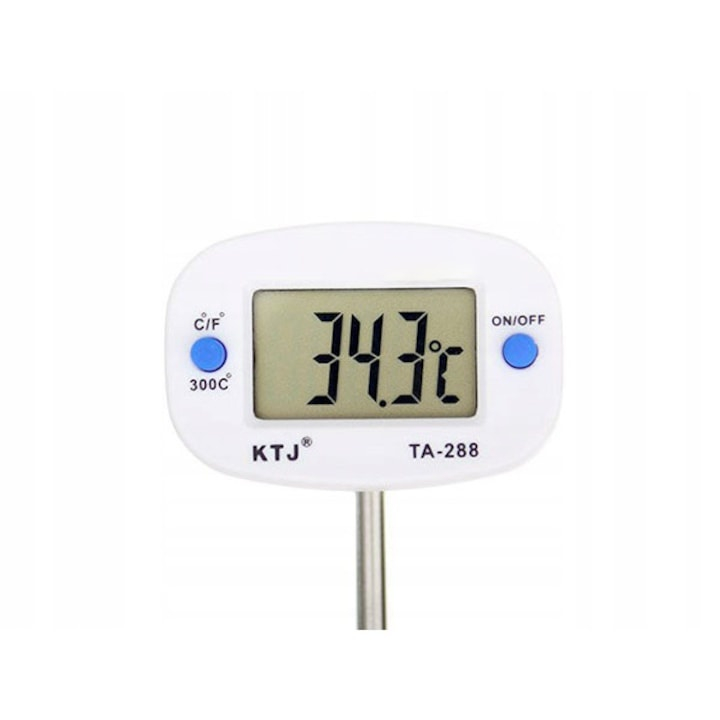 Termometru de bucatarie cu sonda din otel inoxidabil, ecran LCD, buton ON/OFF, capac detasabil, lungime 19 cm, 300°C [8]