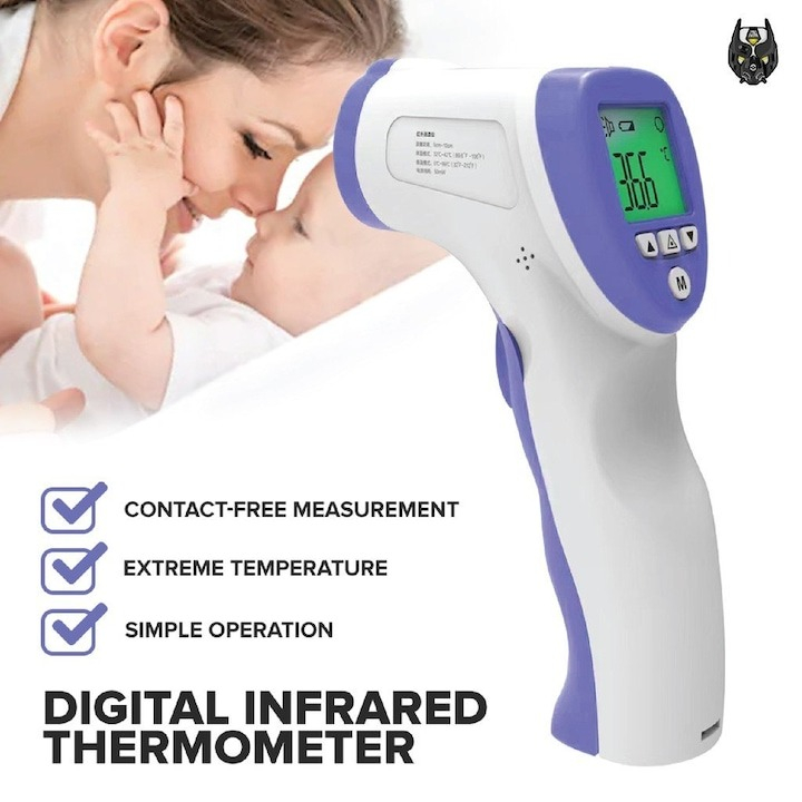 Termometru digital fara contact, precizie ridicata, pentru temperatura corpului uman, bebelusi, 32-42°C - Alb, mov [4]