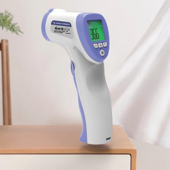 Termometru digital fara contact, precizie ridicata, pentru temperatura corpului uman, bebelusi, 32-42°C - Alb, mov [3]