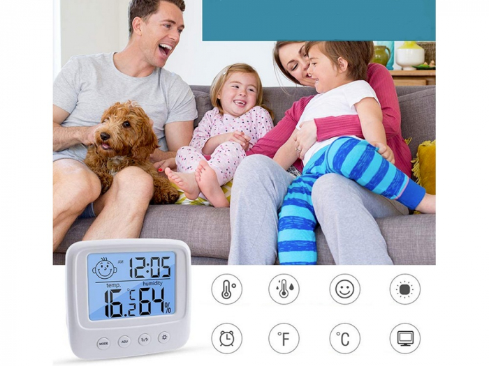 Termometru, higrometru si ceas 3in1 cu temperatura afisata in Celsius si Fahrenheit - Alb [5]