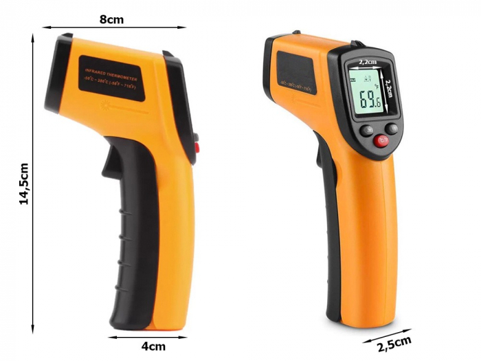 Termometru non-contact cu infrarosu,interval masurare -50 +380 grade Celsius - Portocaliu [5]