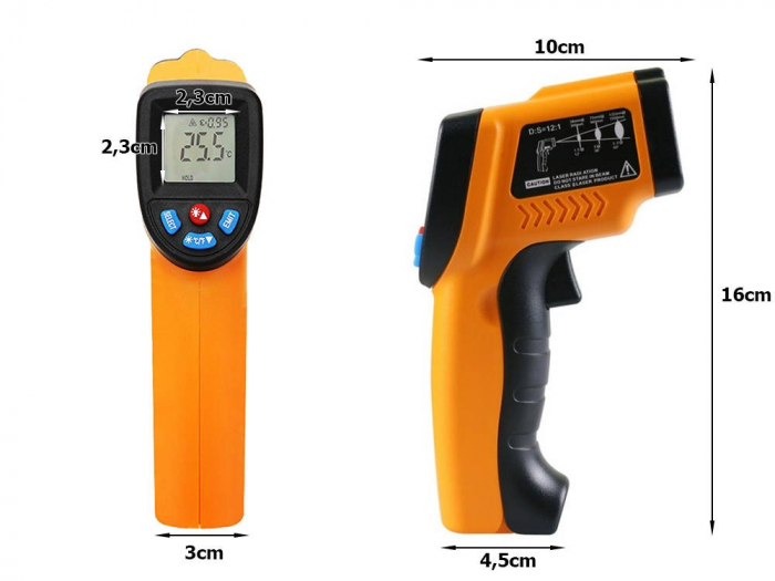 Termometru non-contact cu infrarosu,interval masurare -50 +550 grade Celsius - Portocaliu [4]