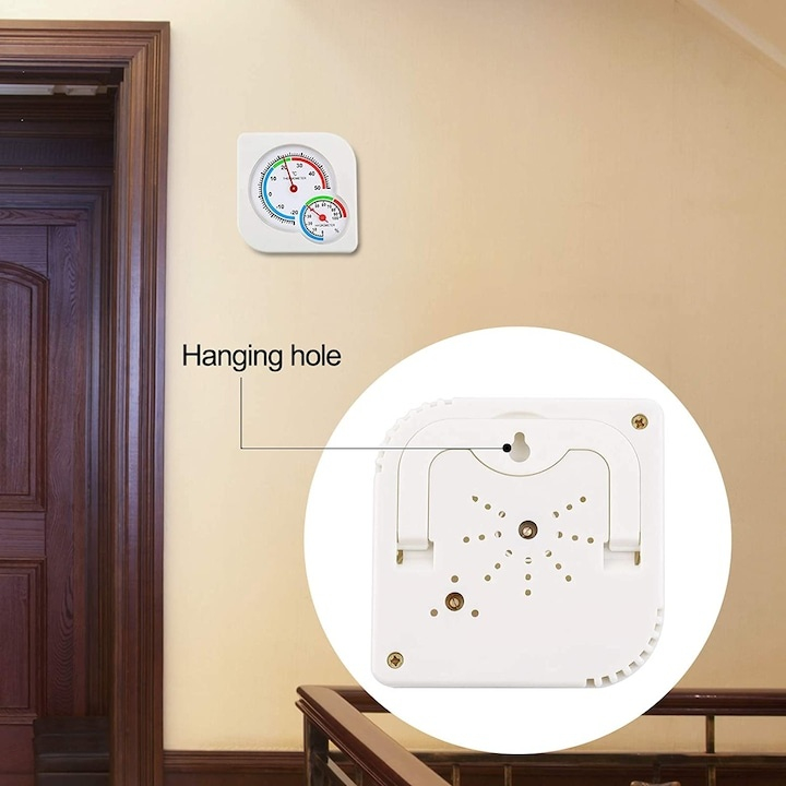 Termometru si higrometru analog, alb, -20°C pana la +50°C, 7.5 x 1.3 cm – monitorizare precisa a temperaturii si umiditatii ambientale [3]