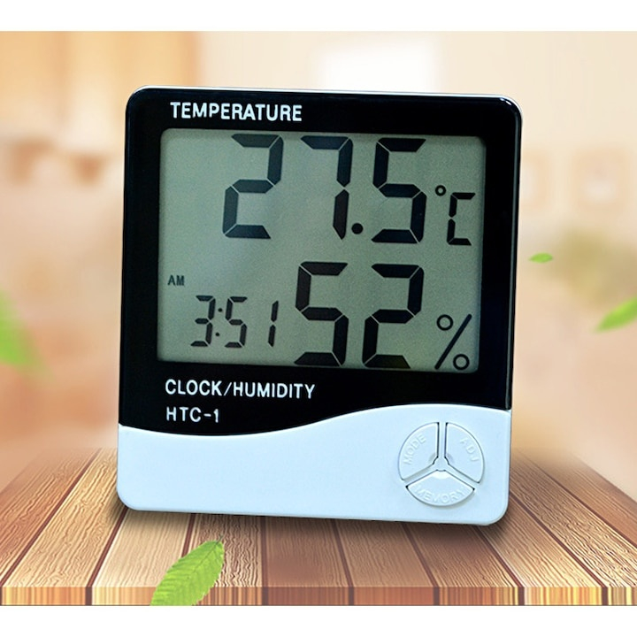 Termometru si higrometru digital cu sonda pentru exterior, afisaj LCD, ceas si alarma, alb – masurare precisa a temperaturii si umiditatii interioare/exterioare [3]