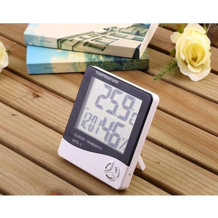Termometru si higrometru digital cu sonda pentru exterior, afisaj LCD, ceas si alarma, alb – masurare precisa a temperaturii si umiditatii interioare/exterioare [2]