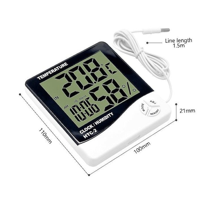 Termometru si higrometru digital interior, exterior cu sonda, model HTC 2 [2]
