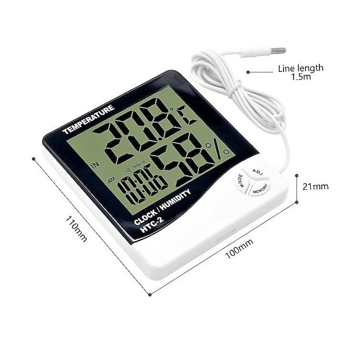 Termometru si higrometru digital interior, exterior cu sonda, model HTC 2, baterie inclusa [2]
