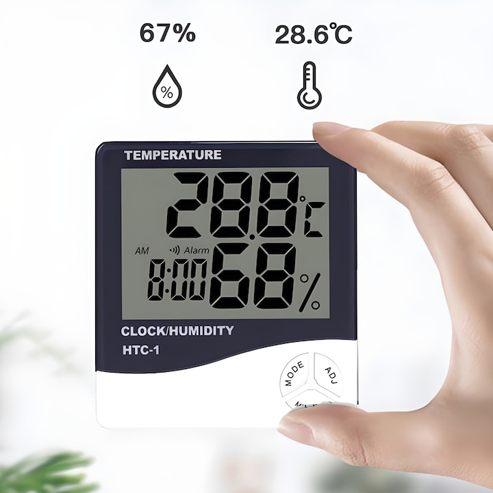 Termometru si higrometru digital HTC1 – afisaj mare, masurare precisa si functii multiple [7]