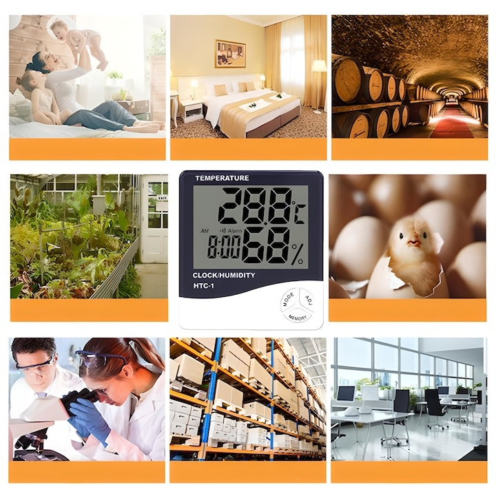 Termometru si higrometru digital HTC1 – afisaj mare, masurare precisa si functii multiple [11]