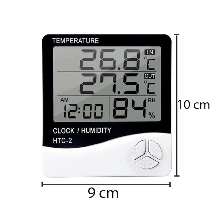 Termometru si higrometru electronic pentru interior, afisaj LCD, masurare temperatura si umiditate, cu alarma, memorie Min/Max, suport inclus, alimentare 1 x AAA, 10 x 9 x 2 cm, alb [5]