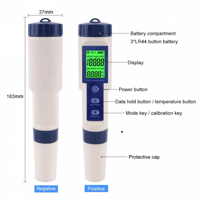 Tester Profesional Calitate Apa 5in1, salinitate,PH,TDS,EC si temperatura [3]