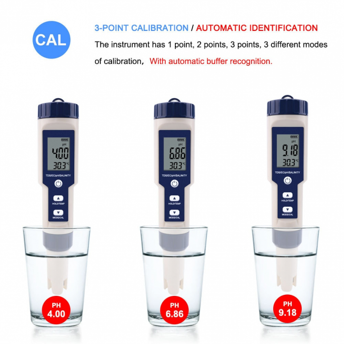 Tester Profesional Calitate Apa 5in1, salinitate,PH,TDS,EC si temperatura [5]