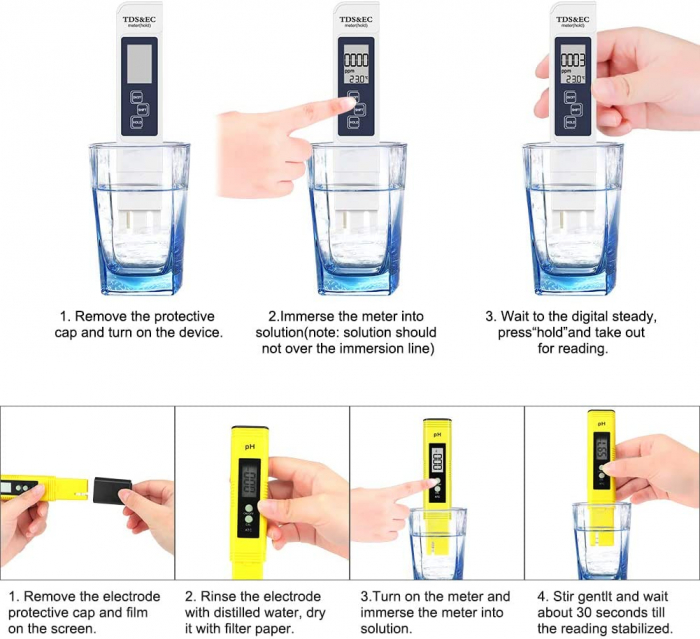 Set testere apa digitale profesionale, calitate apa 4in1, solutii de calibrare, TDS,EC,PH si temperatura [4]