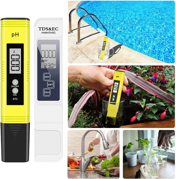 Set testere apa digitale profesionale, calitate apa 4in1, solutii de calibrare, TDS,EC,PH si temperatura [6]