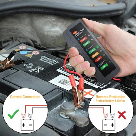 Tester auto 12V verificarea starii bateriei si alternatorului - Negru [3]