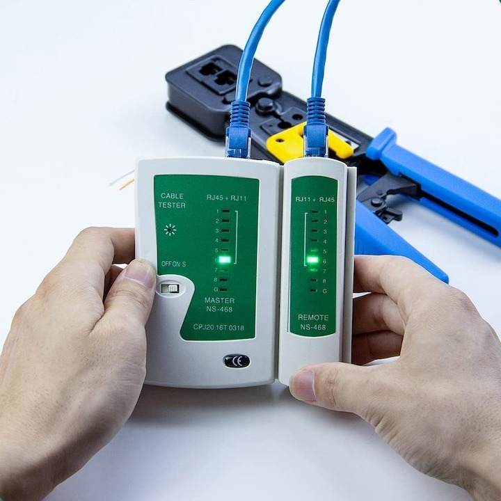 Tester cablu de retea LAN RJ 45 si RJ 11, baterie 9V si husa inclusa [3]