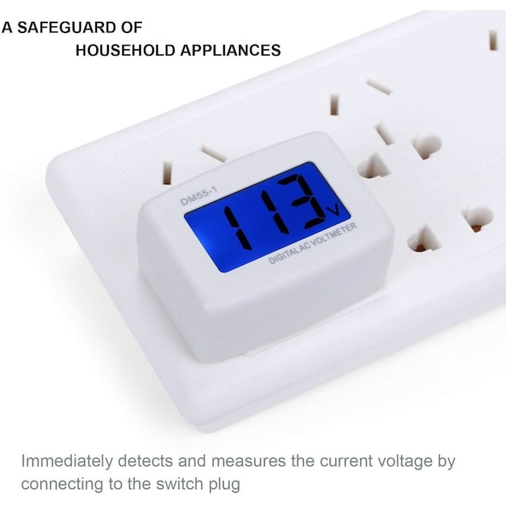 Tester de tensiune, voltmetru digital pentru uz casnic, cu stecher pentru priza inclus, 80-300V - Alb [6]