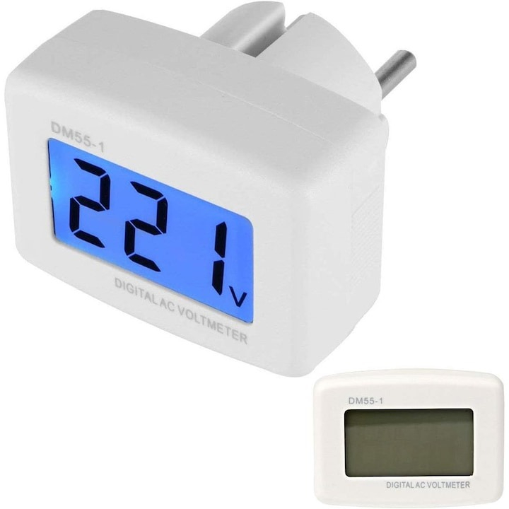 Tester de tensiune, voltmetru digital pentru uz casnic, cu stecher pentru priza inclus, 80-300V - Alb [2]