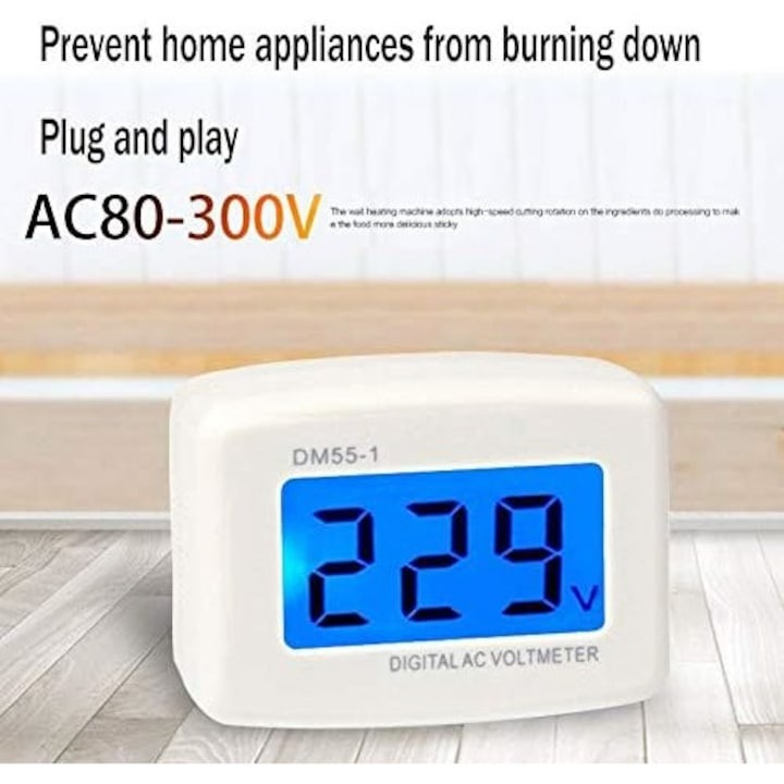 Tester de tensiune, voltmetru digital pentru uz casnic, cu stecher pentru priza inclus, 80-300V - Alb [4]