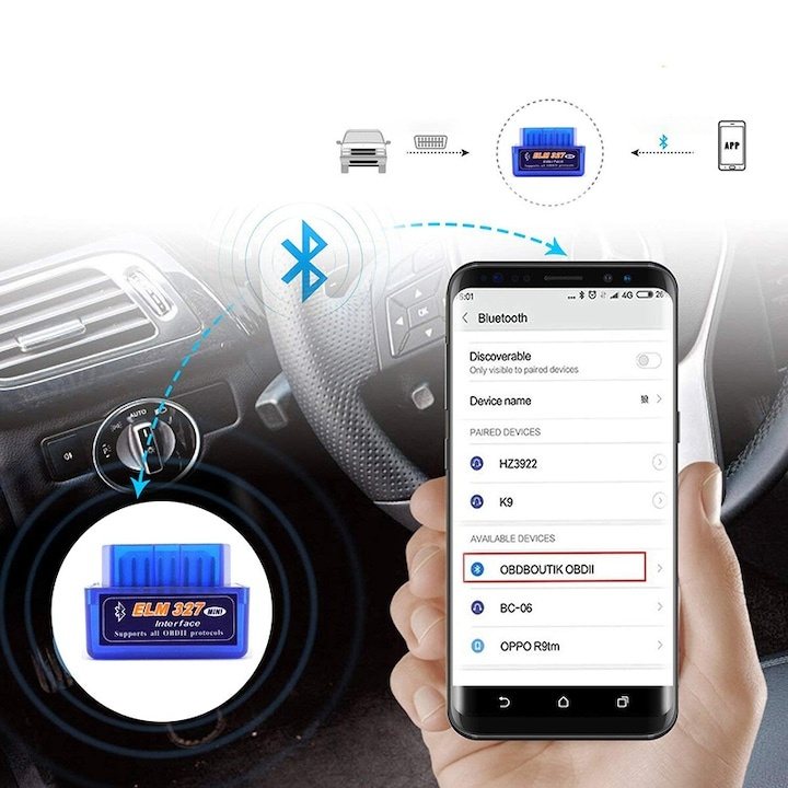 Tester diagnosticare OBD2 ELM327 cu Bluetooth, citire si stergere erori, monitorizare parametri motor, compatibil universal [4]
