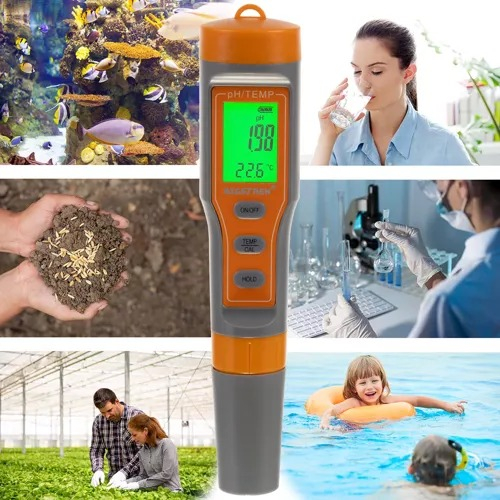 Tester digital apa, afisaj LCD, temperatura si pH, pentru uz casnic, piscina, acvariu, portocaliu/gri [3]