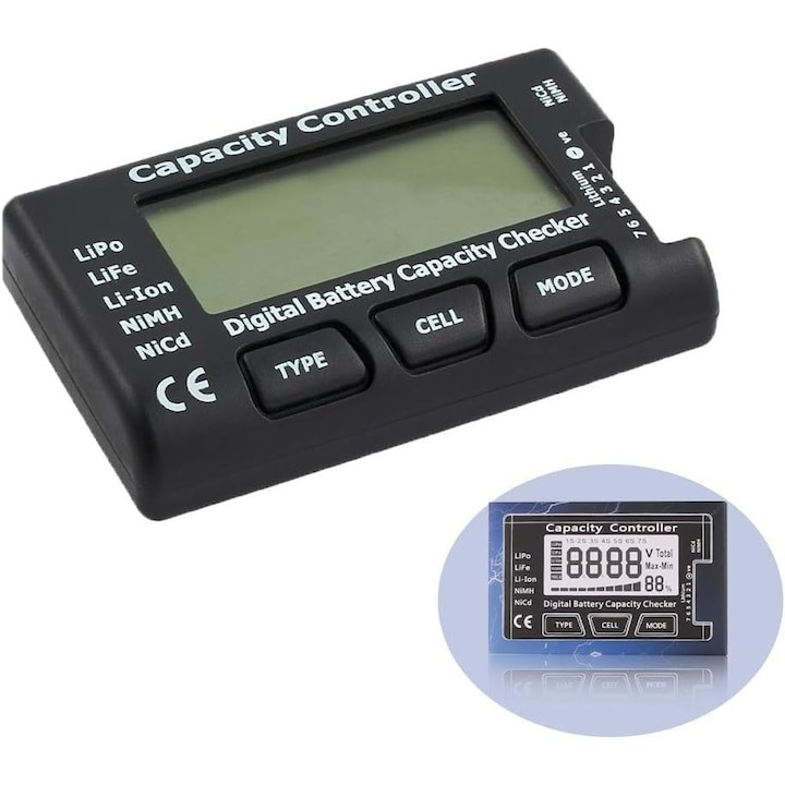 Tester digital pentru masurarea capacitatii bateriiilor de tip LiPo, NiMH, Li-Ion - Negru [5]