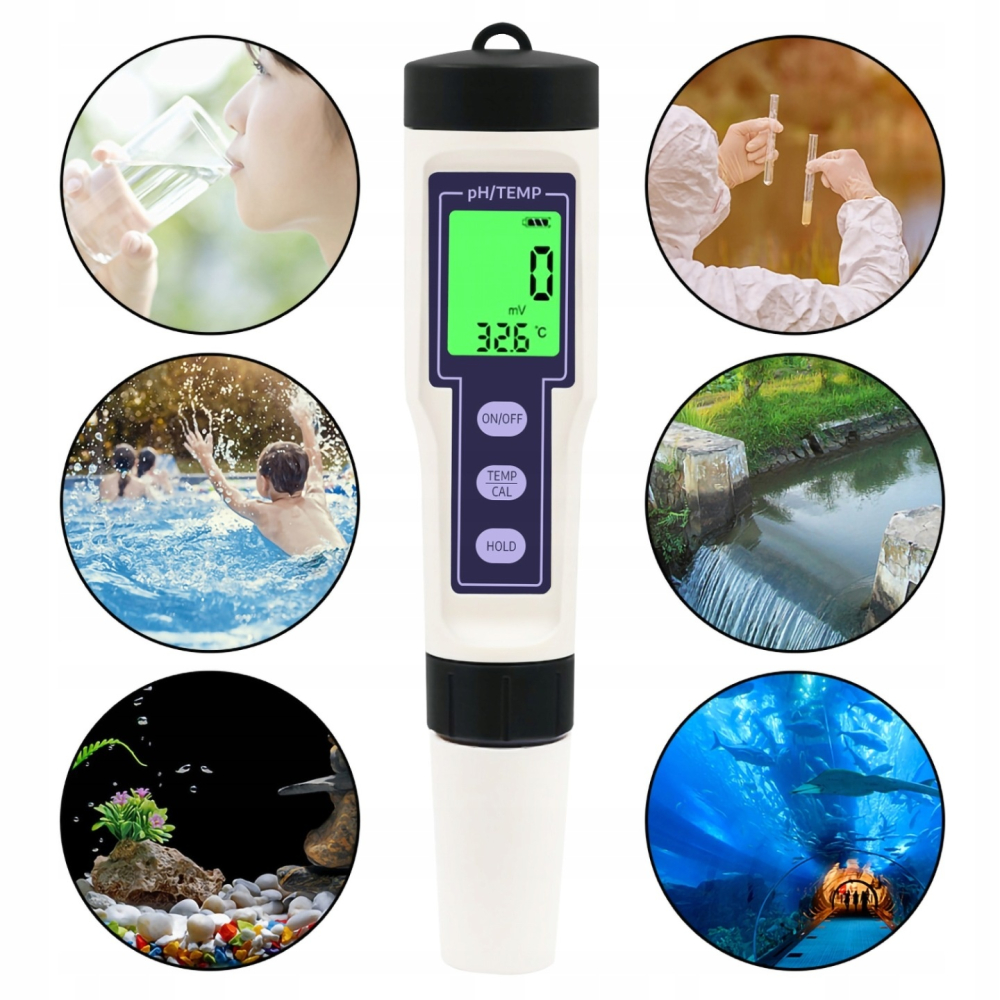 Tester digital pentru pH apa 18 x 4 x 4 cm, 3 in 1, cu masurare temperatura, ATC, calibrare in 3 puncte, pentru acvarii, piscine si apa potabila [5]