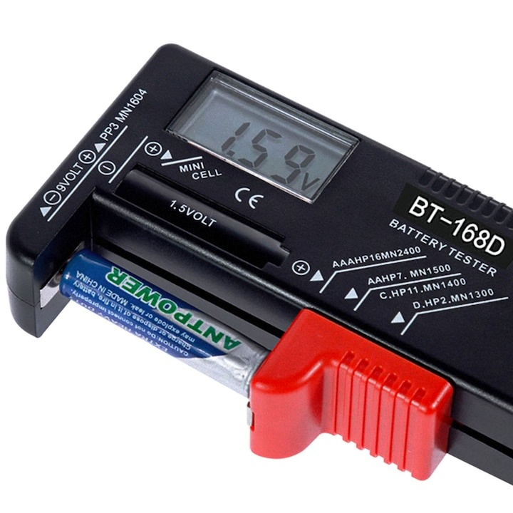 Tester digital pentru tensiunea bateriilor, afisaj LCD, compatibil 1.5V-9V, universal pentru baterii uzuale, negru [6]