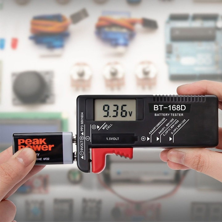 Tester digital pentru tensiunea bateriilor, afisaj LCD, compatibil 1.5V-9V, universal pentru baterii uzuale, negru [2]