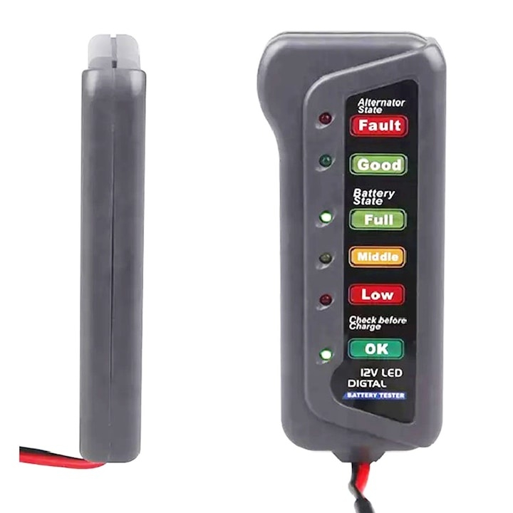 Tester pentru baterie auto 12V, 15A, lungime cablu 25 cm, dimensiuni 12x5.2x1.8 cm – echipament de diagnosticare compact si eficient Verifica rapid si precis starea bateriei autoturismului tau cu ajut [3]