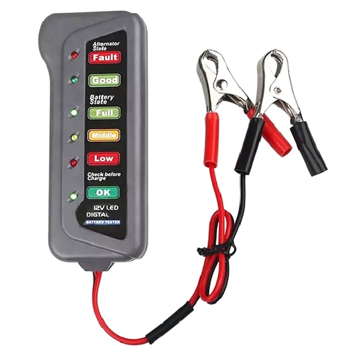 Tester pentru baterie auto 12V, 15A, lungime cablu 25 cm, dimensiuni 12x5.2x1.8 cm – echipament de diagnosticare compact si eficient Verifica rapid si precis starea bateriei autoturismului tau cu ajut [2]