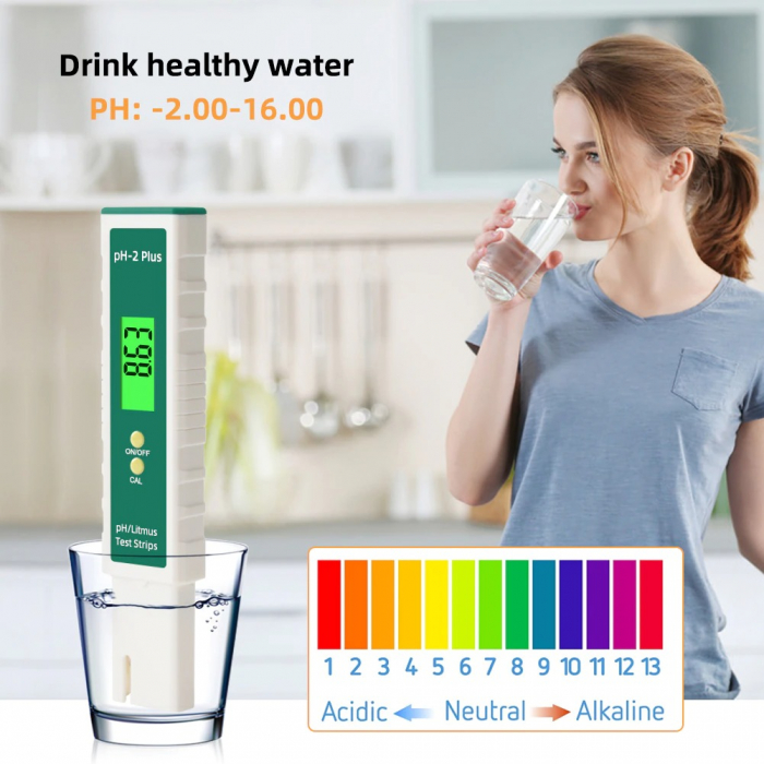 Tester apa profesional,digital, model Plus, pentru testarea PH-ului din apa - Verde [5]