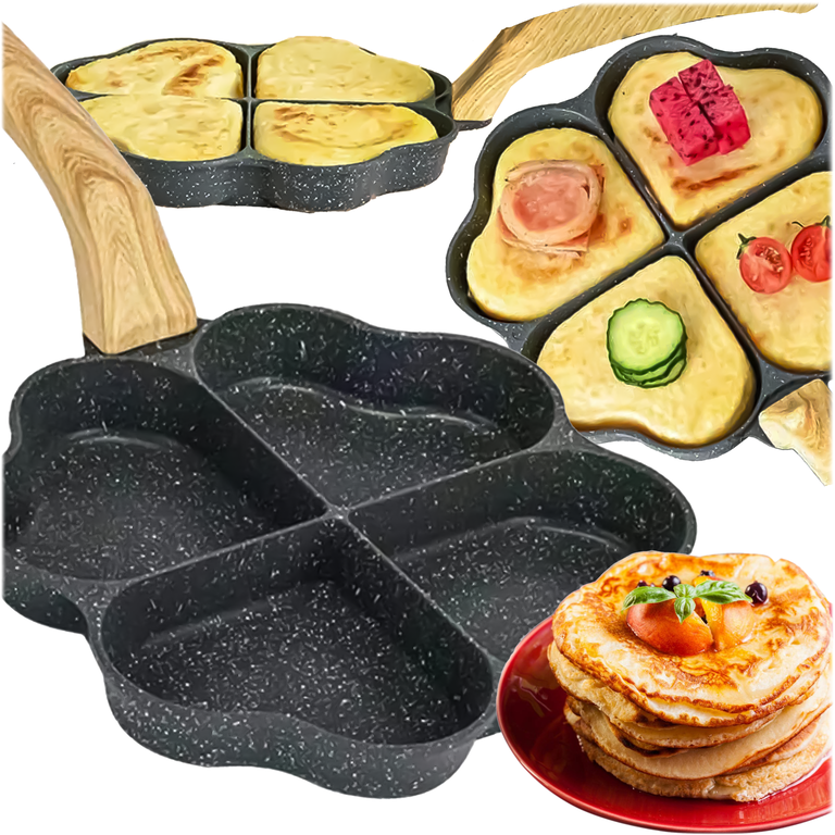 Tigaie neagra 18,5 cm cu 4 compartimente in forma de inima, maner 15 cm [10]