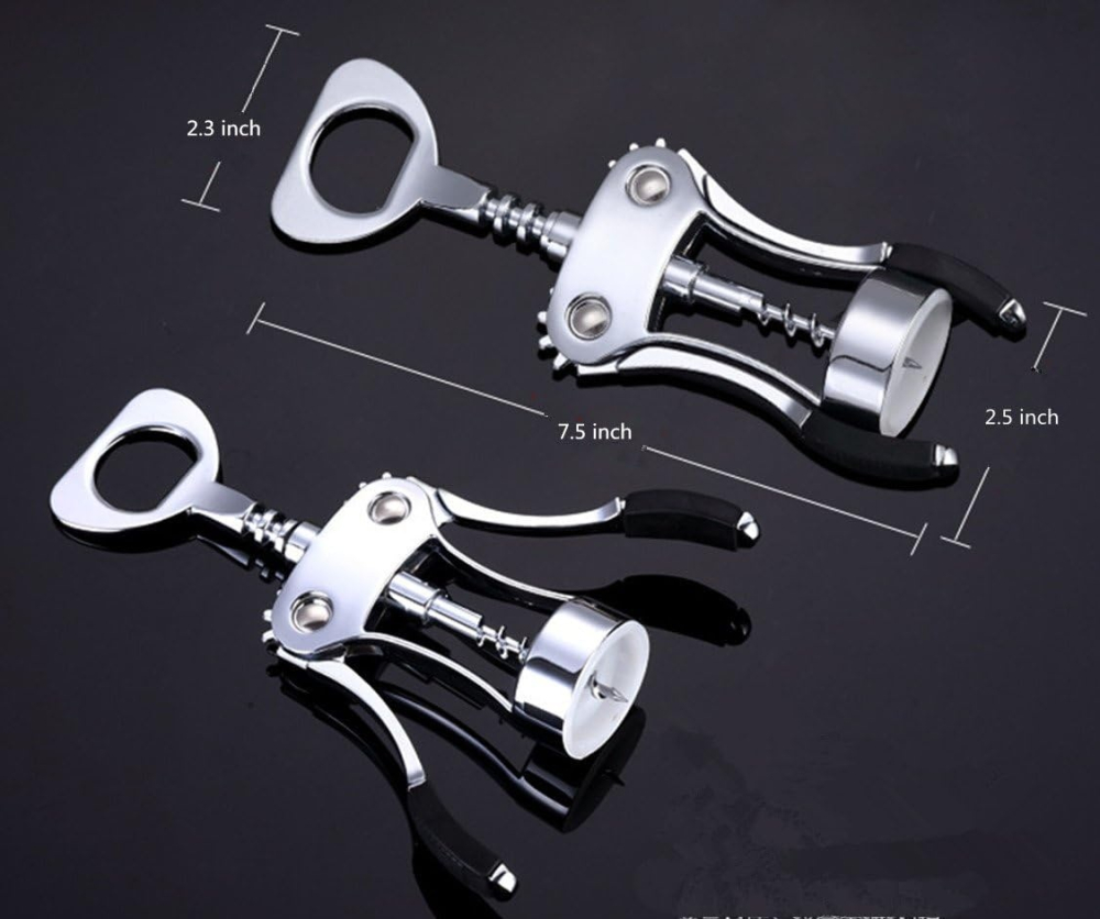 Tirbuson cu brate din otel inoxidabil, desfacator vin si capace, ergonomic, 17.3 cm, argintiu [6]