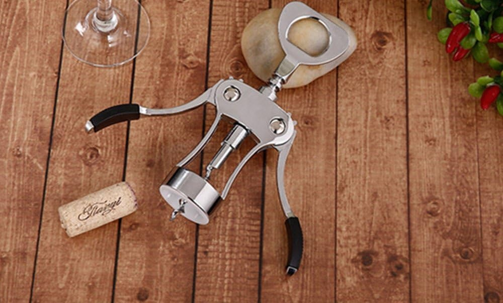 Tirbuson cu brate din otel inoxidabil, desfacator vin si capace, ergonomic, 17.3 cm, argintiu [4]