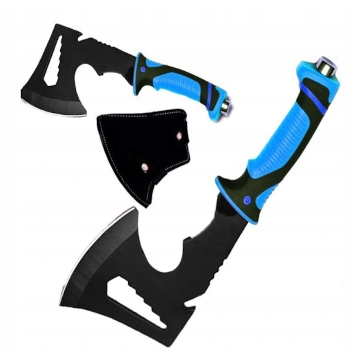 Topor multifunctional camping din otel 420, maner cauciucat antialunecare, cu husa protectie, pentru drumetii pescuit si outdoor, 30 cm [2]