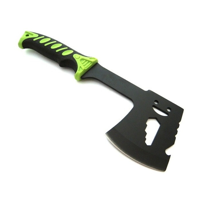 Topor multifunctional, pentru camping, drumetii, 30 cm, verde, husa inclusa [6]