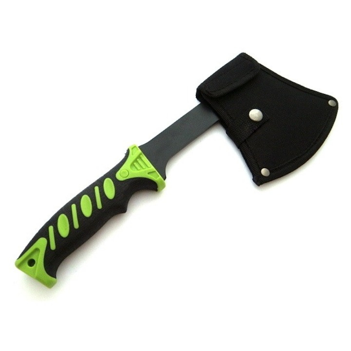 Topor multifunctional, pentru camping, drumetii, 30 cm, verde, husa inclusa [3]