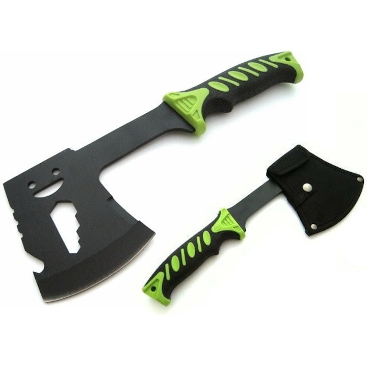 Topor multifunctional, pentru camping, drumetii, 30 cm, verde, husa inclusa [5]